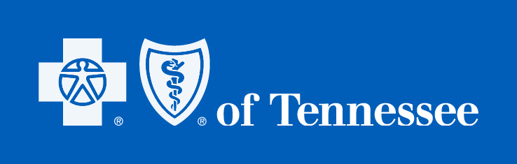 white Blue Cross Blue Shield of Tennessee logo on a blue background