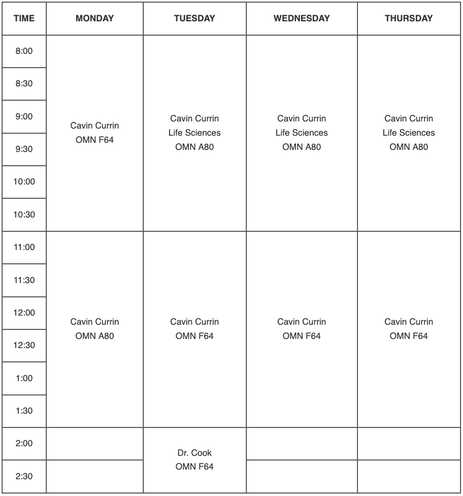 chemistry tutoring schedule