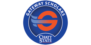 Gateway Scholars at ChattState Orange G with Wings in a Blue Circle
