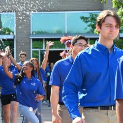 Students in Blue SkillsUSA shirts.