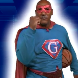 Coach Jay Price in the Captain Giver super hero costume