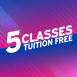 A graphic that reads "5 Classes Tuition Free"