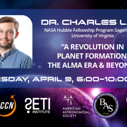 This image promotes Dr. Charles Law’s lecture titled “A Revolution in Planet Formation: The ALMA Era and Beyond.” The event is held Thursday, April 9, from 6 to 10 p.m.