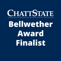 ChattState Bellwether Award Finalist in white letters on a blue background