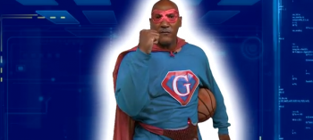 Coach Jay Price in the Captain Giver super hero costume