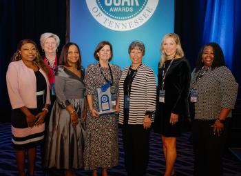Clomeisha Tumlin, Dr. Beth Norton, Dr. Martina Harris, Dr. Caroline Rogers, Donna Shipley, Dr. Rebecca Ashford, and Dr. Wendolyn Davis stand side by side while Dr. Rogers holds her SOAR award. Clomeisha Tumlin, Dr. Beth Norton, Dr. Martina Harris, Dr. Caroline Rogers, Donna Shipley, Dr. Rebecca Ashford, and Dr. Wendolyn Davis stand side by side while Dr. Rogers holds her SOAR award.