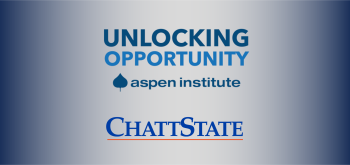 ChattState and Unlocking Opportunity Aspen Institute logos on a gray and blue background.