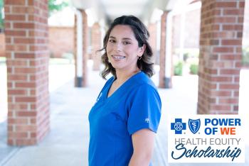 Monserat “Monse” Rincon in blue scrubs. Monserat “Monse” Rincon in blue scrubs.
