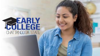 high school girl working on laptop