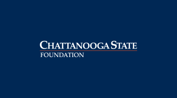 Chattanooga State Foundation Logo. White text stacked over an orange line on a blue background