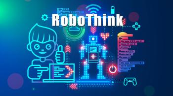word RoboThink over a robotics illustration