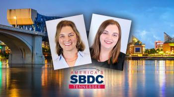 headshots of 2 women with a logo and chattanooga skyline behind them