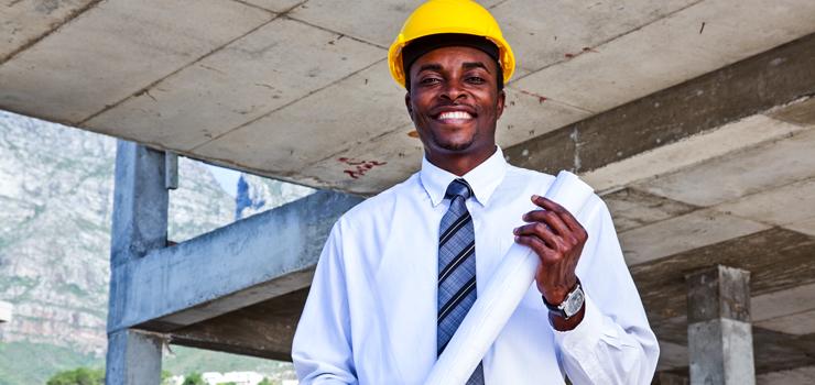 A construction leader pose on construction site